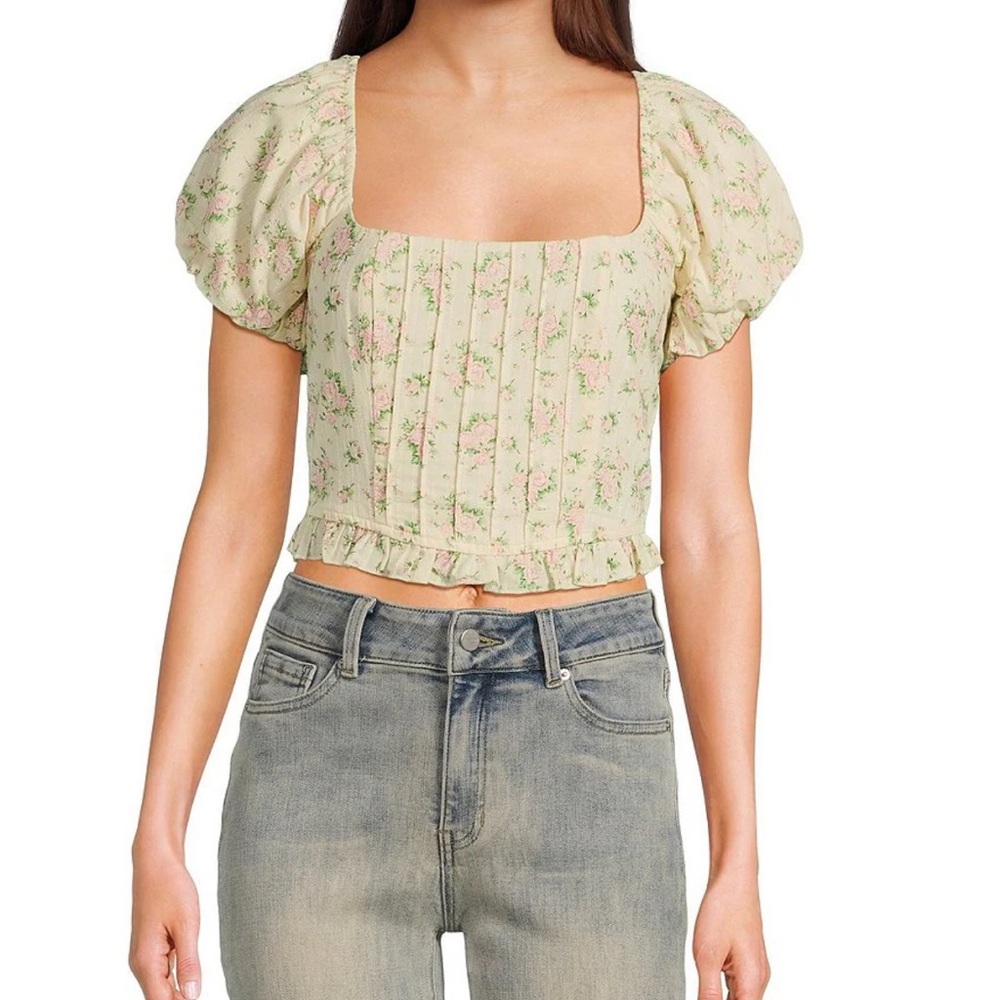 NWT Evolutionary Floral Short Puff Sleeve Corset Top Size L
